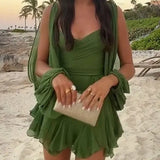Spring Women's Dress Sexy Hottie Skylit Lantern Sleeve V Collared Shoulder