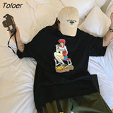Sleeve T-shirts Printed Loose BF Women Summer Korean Style Street Wear All-match Tees Womens Tops Drop-shoulder Chic