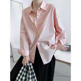 Solid Color Long Sleeved Blouse Pink White Women's Simple And Loose Outer Lap Casual
