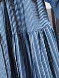Hit Color Striped Dresses For Women Lapel Long Sleeve High Waist Folds Irregular Hem Elegant Dress Female Fashion