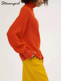 Turtleneck Oversized Sweater Women Blue Warm Loose Knitted Pullover Women Thick Turtleneck Jumper Sweaters Yellow