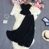 New Spring Autumn Fashion O-neck short sleeve lace patchwork Shirt Top + high waist mid-length pleated Skirt two-piece