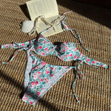 2025 New Small Fresh Floral Print Sexy Strap Bikini Split Swimsuit