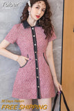 arrival fashion summer mini party dress women temperament elegant single breasted plaid pink sweet holiday beach slim