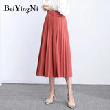 Women Pleated Midi Skirt High Waist Belt Korean Plus Size Spring Summer 2020 Casual Elegant Skirts Ladies Fashion
