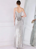 Vintage Strap Sleeveless Solid Sequined Mermaid Evening