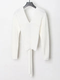 Design Sweater Women's New Spring 2025 V-Neck Bow Tie With High-End Sleeve