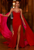 Red Formal Strap Side Slit Long Evening