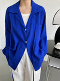 Notched Neck Texture Shirt Sunscreen Blue White Spring Summer Long Sleeve Pocket Women