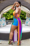 Sexy Stripe Print V Neck Sleeveless Slit Long