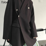 Women Irregular Button Big Size Casual Blazer New Lapel Long Sleeve Loose Fit Jacket Fashion Spring Autumn 2023