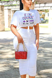 Print Two Piece Sets Women Hipster Y2K Butterfly Sleeve T-shirt+high Waist Ruched Mid Calf Skirt Cool Matching