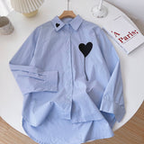 Blouse for Female 2023 Heart Embroidery Casual Korean Fashion Oversize Shirt Loose Femme Womens Tops Tassel Chic