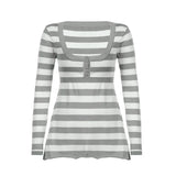 Aesthetic Stripe T Shirt y2k Women Fairy Grunge Long Sleeve Tops 2000s Punk Gothic Clothes E Girl Pullover