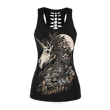 Top Women 3D Skull Print Vest Hollow Out Camisole Tops Ladies Casual Gym Workout Tees Summer Fashion Gothic Clothes