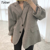 Dark Gray Wool Jacket Women with Belt Autumn Winter Notched Collar Chic Blend Coat Ladies Thicken Fall Outerwear