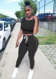 Tight Fitting Crop Top and Pants Casual Two Piece