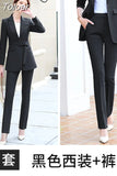 Women Elegant Temperament Long Sleeve Lapel Blazer Or Pants Casual Solid Color Business Occupation Office Clothing