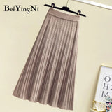 New Arrival Knit Skirt Women Solid Vintage Fashion Pleated Midi Skirts Ladies Knitted Soft Korean Skirt Faldas