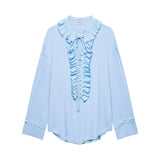 New Loose V-Neck Cascade Trim With Long-Sleeved