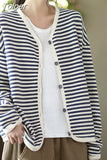 Women Fashion Knitting Cardigans Stripe Casual V-Neck Long Sleeve Designer Harajuku Daily Single Breasted