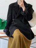 Flap Detailed Pin Up Oversized Blazer Black White Yellow Autumn Long Sleeve Design Casual Elegant Women