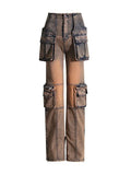 Toloer Feng Shui Wash Multi-Pocket Cargo Pants 2024 Spring New Fashion Design Sense Slim And Versatile Jeans Woman-Outfit