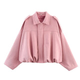 Women's ZA Summer New Shoulder Buckle Waist Bomber Jacket Three-Piece