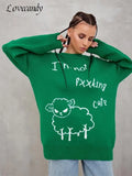 Women Knitted Letter Printed O Neck Sweaters Female Oversized Color Matching Sweater Pullovers 2022 Autumn Winter Lady