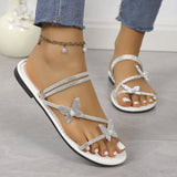 Drill Bow Bow Jacket Toe Sandals Women 2025 New Flat Bottom With Skirt Beach One Shoes Two Women's Cool Slippers
