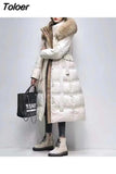 Women Winter 2023 Natural Fox Fur Hooded 90% White Duck Down Jackets Slim Long Down Parka Female Thick Warm Kurtka