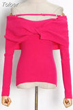 Solid Sexy Sweater For Women Slash Neck Long Sleeve Cut Out Slim Knitting Pullover Female Korean Fashion Clothing 2023