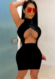 Black Sexy Halter Sleeveless Solid Backless Mini Sheath Club