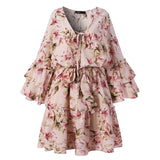 Bohemian Women Floral Printed Dress 2022 Celmia Summer Lace Up V Neck Beach Party Mini Vestidos Elegant Flared Sleeve