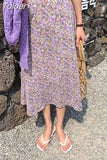 Philosophy Women Elegant Floral Print Long Beach Purple Skirt Vintage Mujer Maxi Retro Elastic High Waist A-line