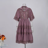Court Style Lace Lace Hollow Hook Short Blouse High-Waisted Lace Spliced Skirt