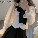 Blusas Mujer De Moda Square Collar Long Sleeve Tunic Shirts Irregular White Blouses Crop Tops Fashion Korean Blouse