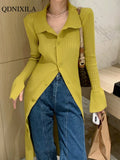 Autumer Winter Knit Casual Long Sleeve Button Elegant Chic POLO Collar Slim Sweater Dress for Women Vintage Korean