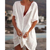 Women's Shirt Multi-Color Multi-Code Long Loose Solid Color Short-Sleeved Shirt Beach Sunscreen