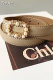 Fashion Women's PU Leather Belt Diamond Decoration Pearl Dress Belt Solid Color Belts All Season 2023 Trend New