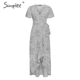 Party Leopard print party dress Sexy V-neck short sleeves dots wrap dress Women elegant split lace ruffled belt long