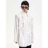 Women White Spliced Big Size Irregular Blouse New Lapel Long Sleeve Loose Fit Shirt Fashion Spring Autumn 2023