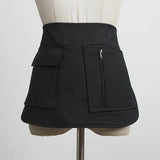 Asymmetrical Pockets Split Joing Wide Black Belt Personality Women New Fashion Tide All-match Spring Autumn 2023