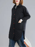 Woman Winter 2022 Oversized Parkas Lapel Single Breasted Diamond Lattice Thick Coat Shirt Top Windbreak Female