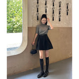 Temperament Suit Dress Women Autumn Solid Cartoon Sleeve Knitted Shirt Half-Dress