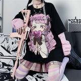 Cartoon Sweet Girls T-Shirt Long Sleeve Streetwear Harajuku Pink Gothic Casual Tops Vintage Loose Summer Woman