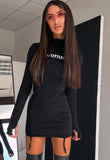 Casual Letter Print High Collar Long Sleeve Mini