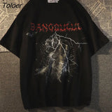 new butterfly fairy print T-shirt punk goth hip hop grunge rock Y2K round neck casual summer coat