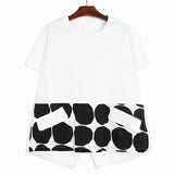 Women Black Dot Printed Casual Big Size T-shirt New Round Neck Short Sleeve Fashion Tide Spring Summer 2023