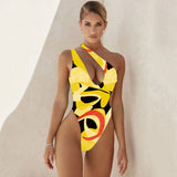 One Piece Swimsuit 2021 Swimwear Women Print One Shoulder Bodysuit Push Up Monokini Brazilian Bathing Suit Summer